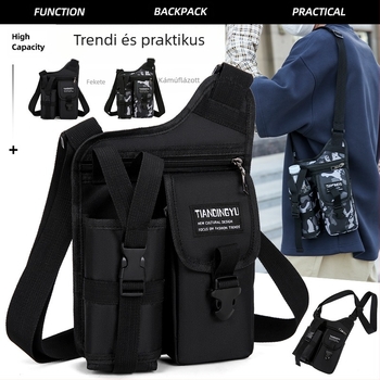 Férfi keresztpántos oldaltáska – városi egyszerű stílus, Oxford vászon, száraz-nedves elválasztás, egyszínű mintázat, tavasz 2025