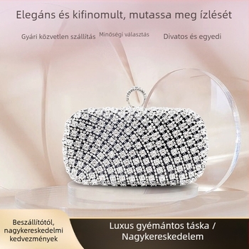 Estélyi táska gyémántmintával, telefonos Crossbody, szövött anyag, kampó záródás, poliészter bélés