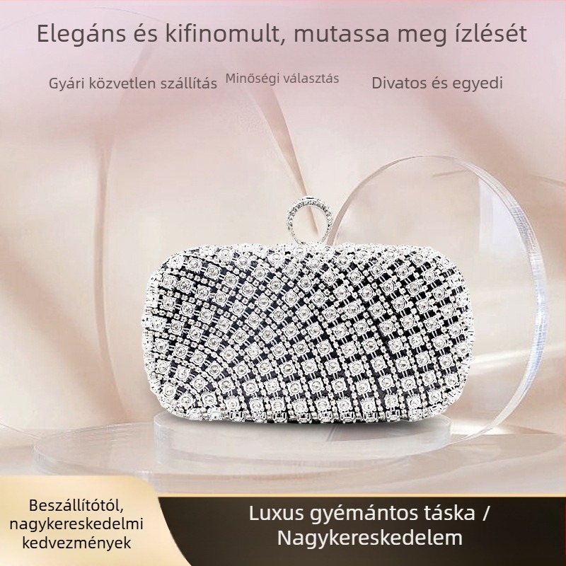 Estélyi táska gyémántmintával, telefonos Crossbody, szövött anyag, kampó záródás, poliészter bélés