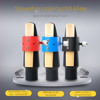 ND194: Saxofon kiegészítő – Bőr U-formájú klipsz fém alkatrészekkel; átlátszó dobozos csomagolás.