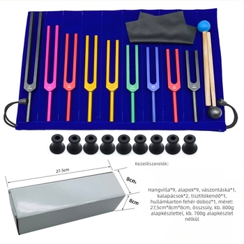 9 darabos hangvilla készlet alumínium ötvözetből, modell 174Hz-963Hz, frekvencia-tartomány 174–963 Hz, fehér dobozos csomagolás