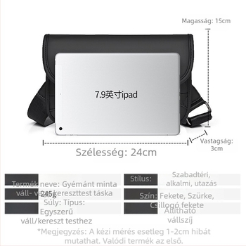 Férfi oldaltáska crossbody – műbőr, poliészter bélés, légáteresztő és vízálló, szabadidős utazásokhoz