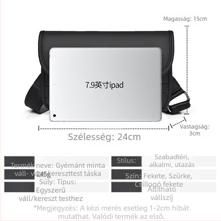 Férfi oldaltáska crossbody – műbőr, poliészter bélés, légáteresztő és vízálló, szabadidős utazásokhoz