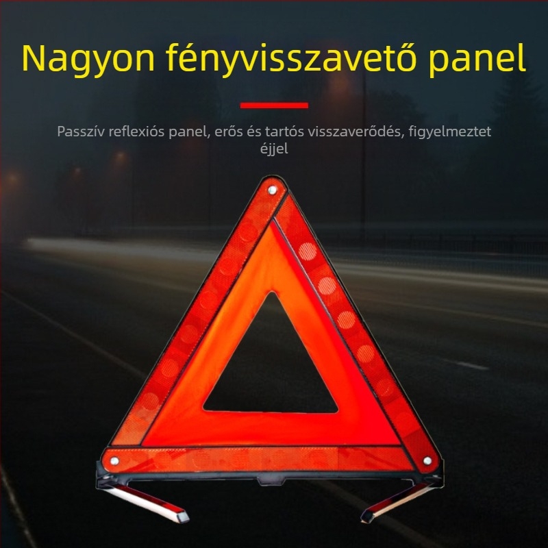 Autóreflektív háromlábú figyelmeztető jel – ABS műanyag, összecsukható háromszög, gépjármű-biztonság, licencelhető magáncímke
