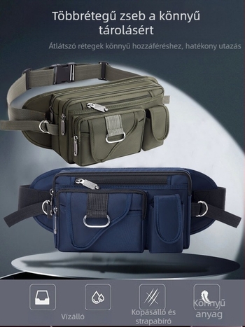 Férfi övtáska Oxford anyagból, vízálló és kopásálló, nagy kapacitású, crossbody, utcai stílus