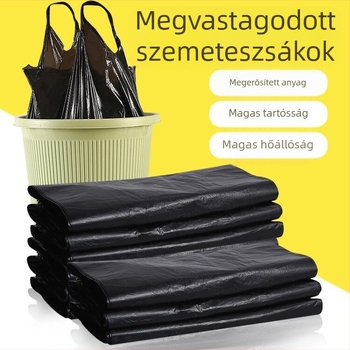 Hordozható vastagított műanyag szemeteszsák háztartási használatra, dobozban 500 darab, bevezetés 2024-ben.