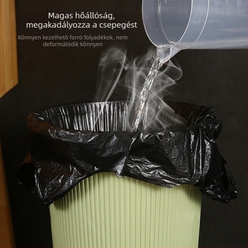 Hordozható vastagított műanyag szemeteszsák háztartási használatra, dobozban 500 darab, bevezetés 2024-ben.