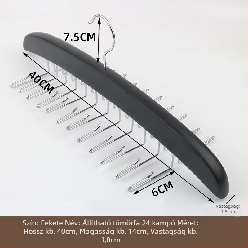 Faanyagú többfunkciós vállfa 24 kampóval sálakhoz, nyakkendőkhöz és ruhákhoz – csúszásmentes, varrat nélküli dizájn (modern egyszerűség)