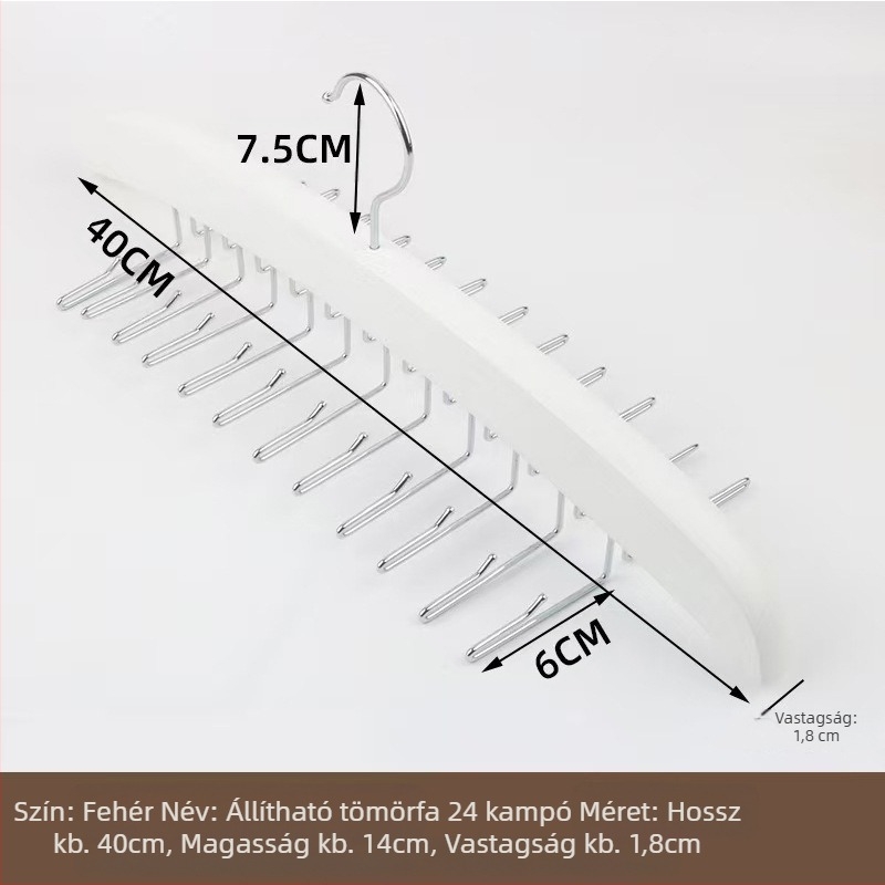 Faanyagú többfunkciós vállfa 24 kampóval sálakhoz, nyakkendőkhöz és ruhákhoz – csúszásmentes, varrat nélküli dizájn (modern egyszerűség)