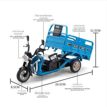 Háromkerekű motorkerékpár modell, díszdarab világító és hanghatásokkal; statikus modell; kategória: motormodell; 7-14 évesek.