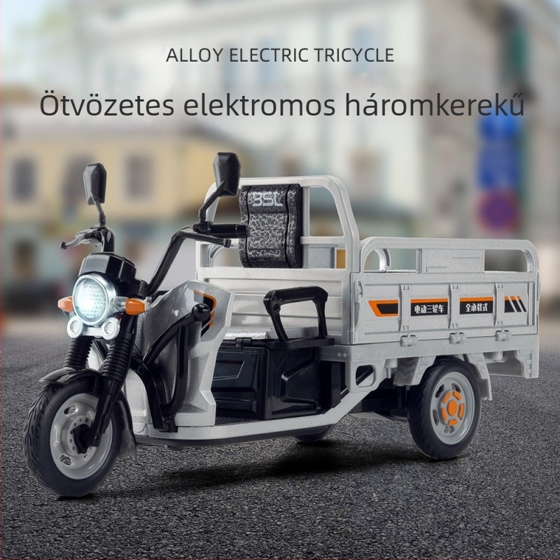 Háromkerekű motorkerékpár modell, díszdarab világító és hanghatásokkal; statikus modell; kategória: motormodell; 7-14 évesek.