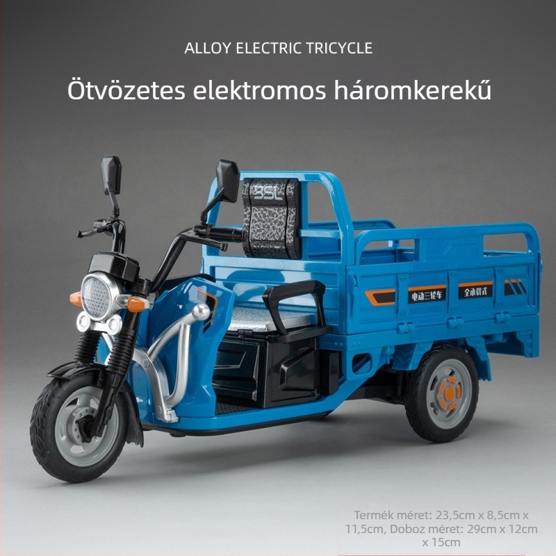 Háromkerekű motorkerékpár modell, díszdarab világító és hanghatásokkal; statikus modell; kategória: motormodell; 7-14 évesek.