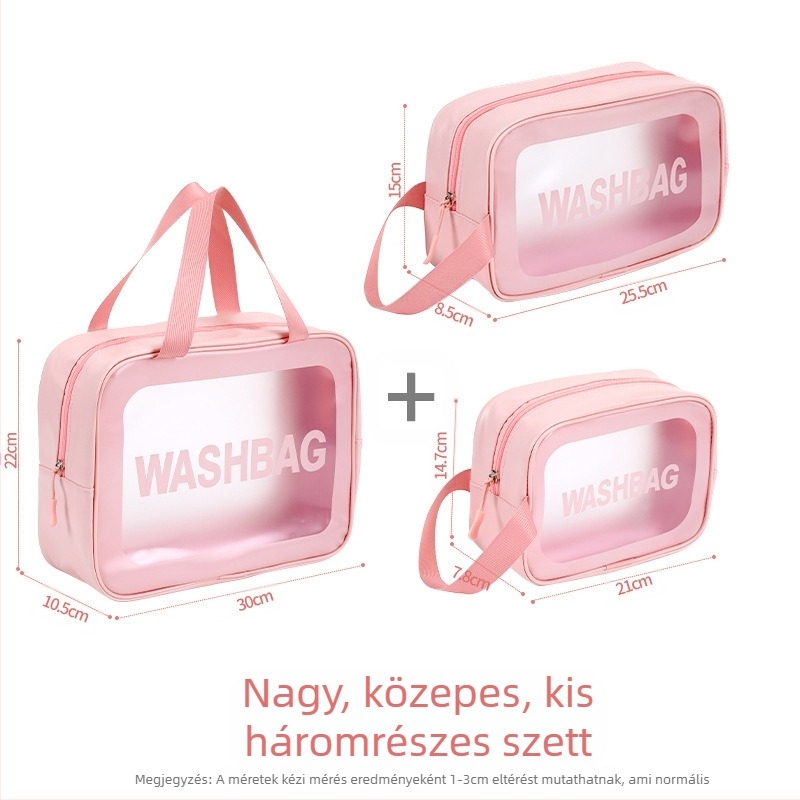 PVC kozmetikai neszeszer készlet – 3 darab, vízálló, átlátszó, rekeszes, hordozható tárolás