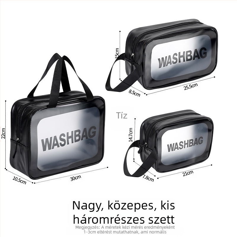 PVC kozmetikai neszeszer készlet – 3 darab, vízálló, átlátszó, rekeszes, hordozható tárolás