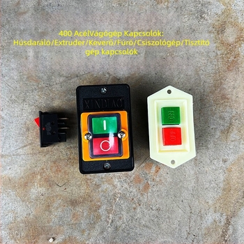 400 acélvágó géphez nyomógombos kapcsoló, vízálló, IP50, 50–440V, nyomógombos bekötés, elektromos élettartam 20 000 ciklus, mechanikus élettartam 100 000 ciklus