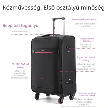 Oxford vászonból készült bőrönd univerzális kerekekkel, cipzáras zárás, bővíthető, testreszabható logó