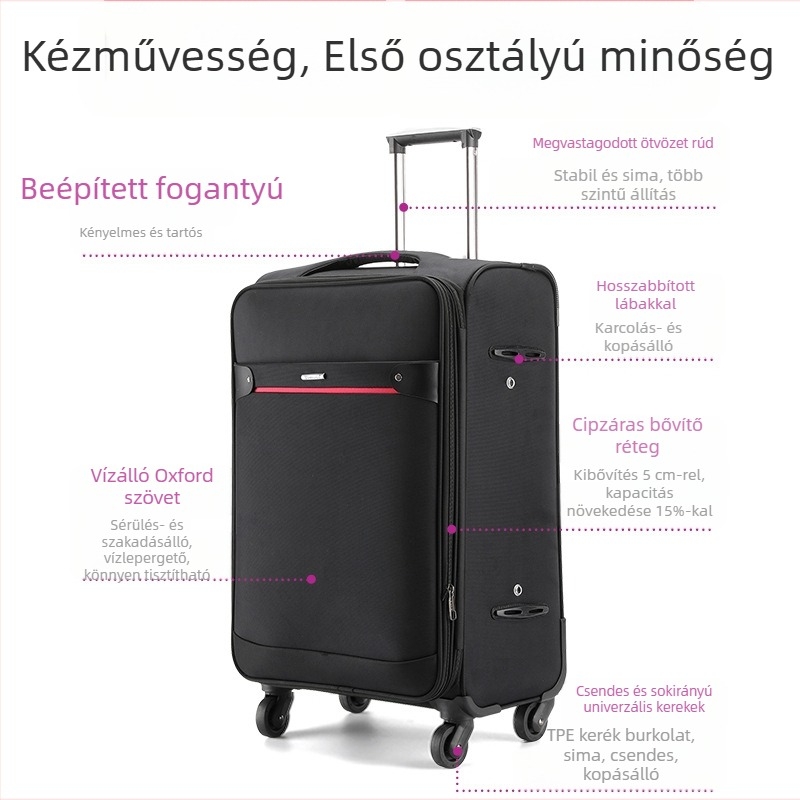 Oxford vászonból készült bőrönd univerzális kerekekkel, cipzáras zárás, bővíthető, testreszabható logó