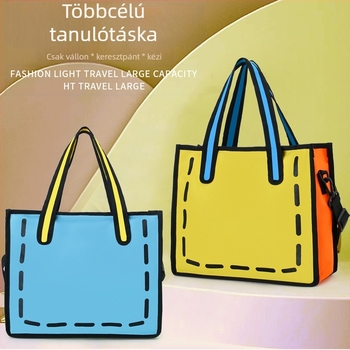 Japán stílusú vászon táska nőknek - 2025 nyár, egypántos válltáska, 2D rajzfilm dizájn, nagy kapacitás