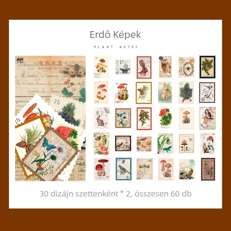 Idle Language Retro bélyeges matricák – Time Post Office sorozat, napló és DIY dekorációhoz, 60 db, 4 típus, nyomtatott