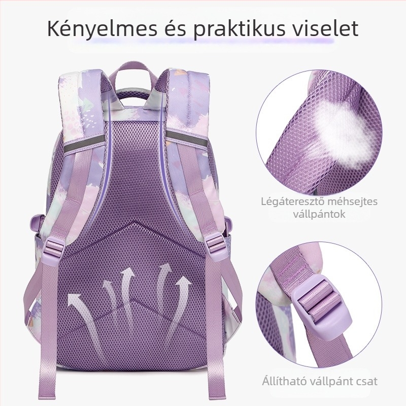 Három darabos iskolai hátizsák készlet ebédtáskával és nyomtatott dizájnnal (Oxford anyag; lélegző, vízálló, ultra könnyű, kopásálló; görbe vállpántok)