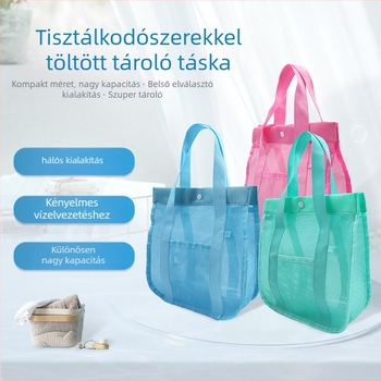 Toalett-táska kézben tartható stílusú kozmetikai neszesszer, nylonból és hálóból, zárófunkcióval, utazáshoz ideális (anyag: nylon + háló; forma: kézben tartható táska; funkció: zárás; alkalmas utazásokhoz)