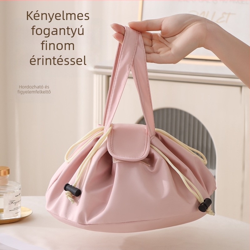 Sminkes táska húzózsinórral, bucket-stílus, kubus alakú, poliészter (többfunkciós, utazáshoz)