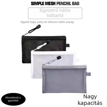 Hálós tolltartó, átlátható, nagy kapacitású, poliészter, koreai stílus, testreszabás: logó, szöveg, minta