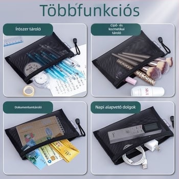 Hálós tolltartó, átlátható, nagy kapacitású, poliészter, koreai stílus, testreszabás: logó, szöveg, minta