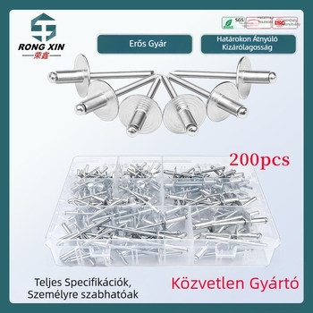 Szegecs készlet alumíniumötvözetből, nagyfejű szegecsek, 200 darab, DIN 7337