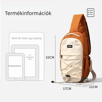 Nylon keresztpántos táska fedéllel, cipzáras záródás, belső cipzáras zseb és elválasztó, fiatalos campus stílus