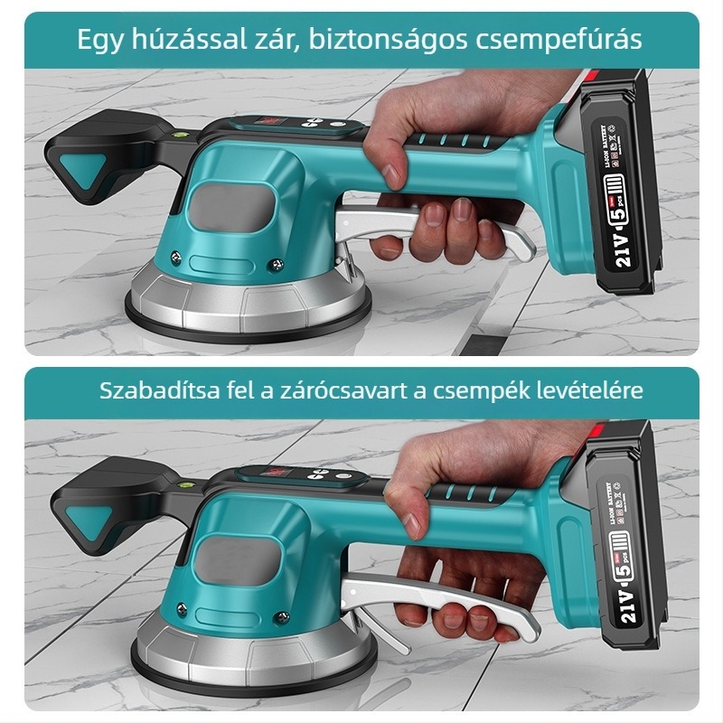 Elektromos csempéző gép erős szívóerővel, digitális kijelző, nagy vákuumkorong, állítható sebesség, újratölthető lítium-ion akkumulátor