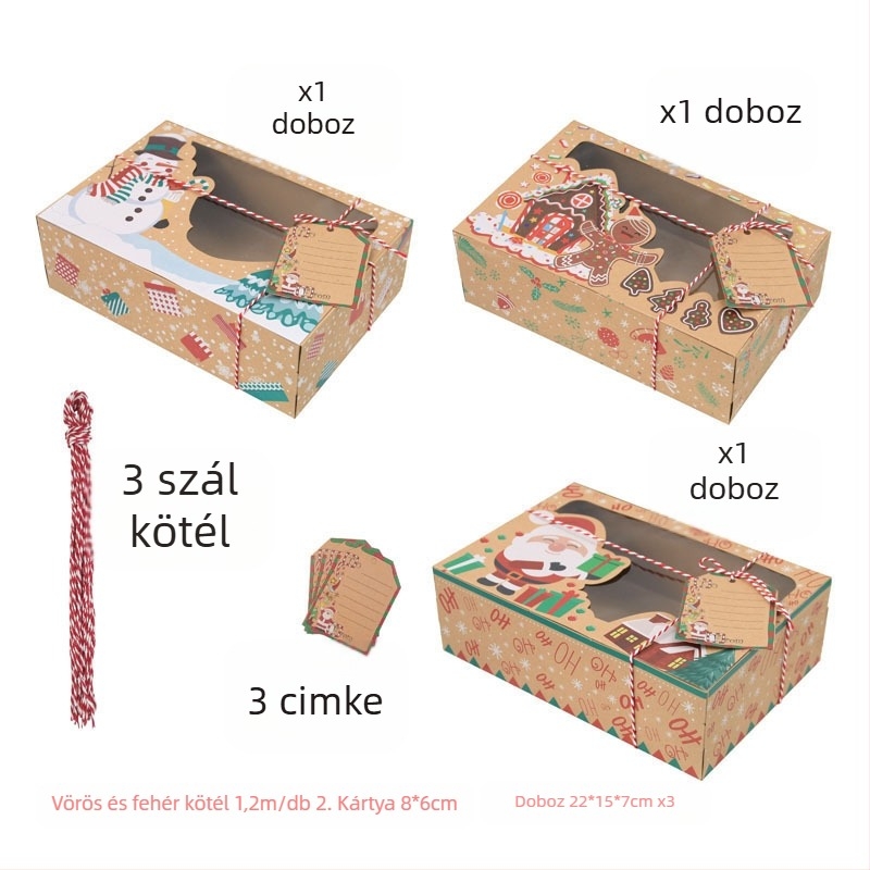 Európai stílusú kraft papír kekszdoboz, négyzetes alakú, papíralapú, esküvőre