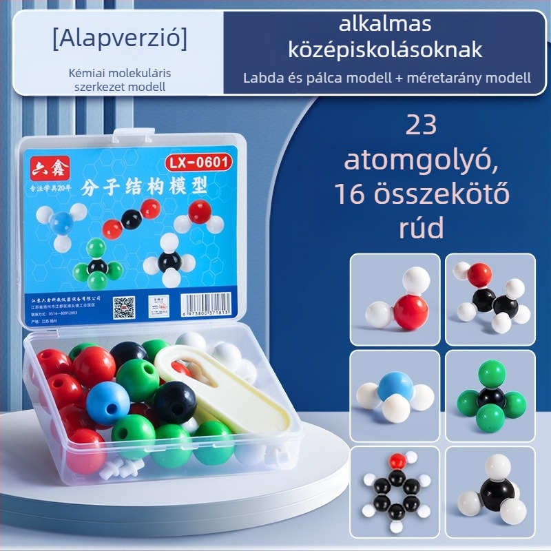 Gömb- és rudakból álló molekulamodellező készlet szerves kémiahoz, oktatási segédeszközök gimnázium és általános iskola számára, műanyagból