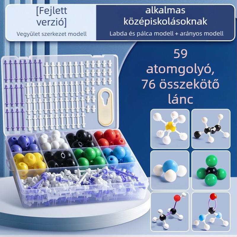Gömb- és rudakból álló molekulamodellező készlet szerves kémiahoz, oktatási segédeszközök gimnázium és általános iskola számára, műanyagból