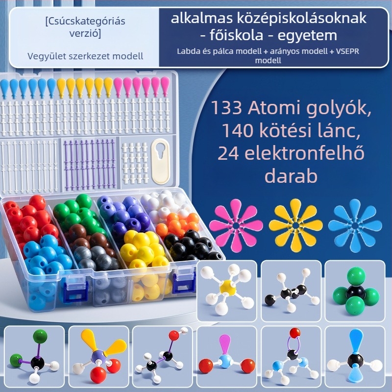 Gömb- és rudakból álló molekulamodellező készlet szerves kémiahoz, oktatási segédeszközök gimnázium és általános iskola számára, műanyagból