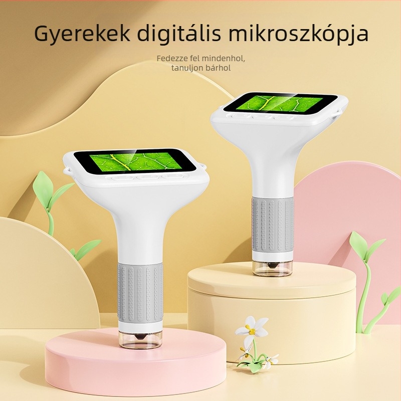 Gyermekeknek készült kézi mikroszkóp biológia–kémia, hordozható elektromos tudományos készlet, szilikon testtel, 7–14 éveseknek