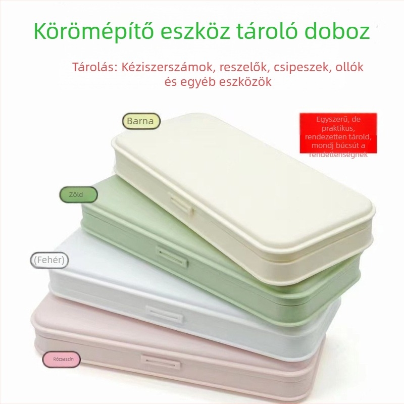 Körmös eszköztároló doboz nagy kapacitással, csiszoló szalaggal és tárolóhely a manikűr tollak számára – négyzet alakú hordozható tároló