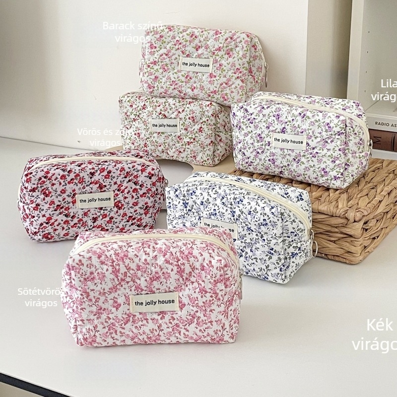 Utazási kozmetikai neszesszer, pamutból, poliészter béléssel, masnis mintázat, friss és édes stílus