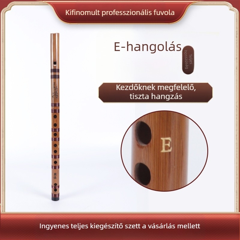 Kezdő egyenes fuvola, 6 lyukas, hangok C D E F G, velúrtokkal