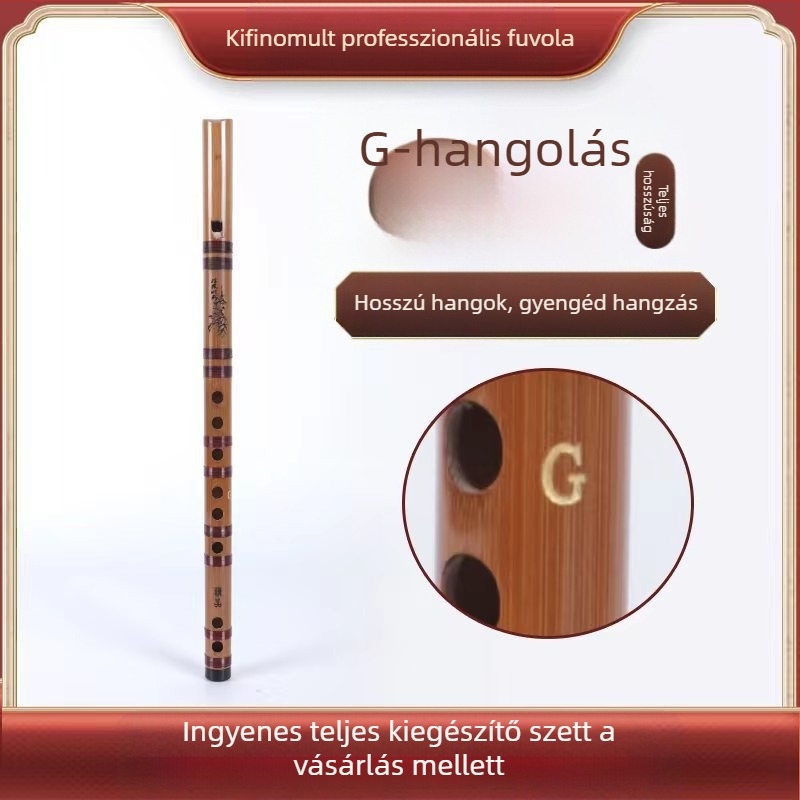 Kezdő egyenes fuvola, 6 lyukas, hangok C D E F G, velúrtokkal