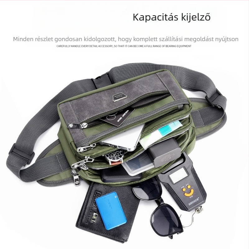 Férfi derék táska - Nylon, városi egyszerű stílus, lélegző, nagy kapacitás, poliészter bélés