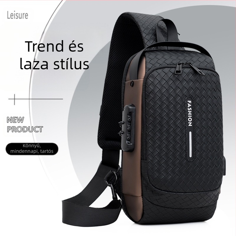 Férfi mellkasi táska PU anyagból, lélegző, kockás mintázat, 2024 tavasz, üzleti utazásokhoz (PU; lélegző; kockás mintázat; 2024 tavasz; üzleti utazások)