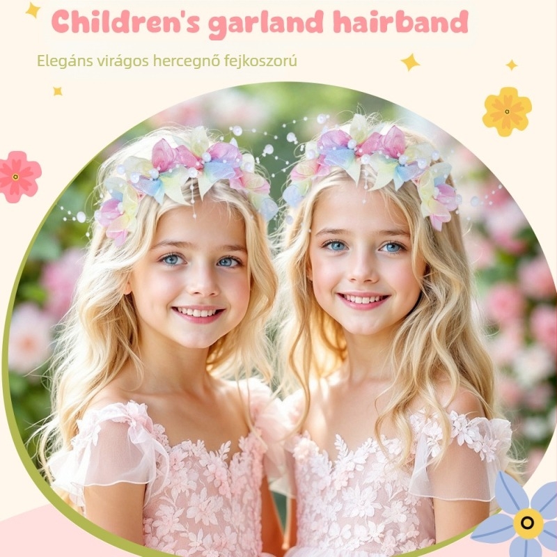 Gyermekeknek szóló virágos tündér koszorú hajpánt, kézzel készített textilből.