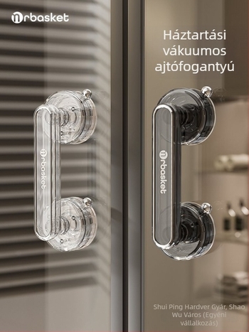 Üvegajtó kilincs szívókoronggal, fúrás nélkül, modern minimál stílus – Mr basketball, modell 2024062002