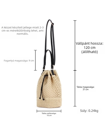 Szövött bucket táska, papírmateranyag, húzóöv nyitás, belső ID rekesz, dupla vállpánt