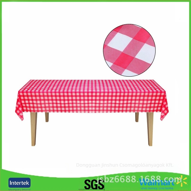 PE műanyagból készült egyszer használatos asztalterítő, kockás mintázat, téglalap alakú, vastagság 0,04, logónyomtatás