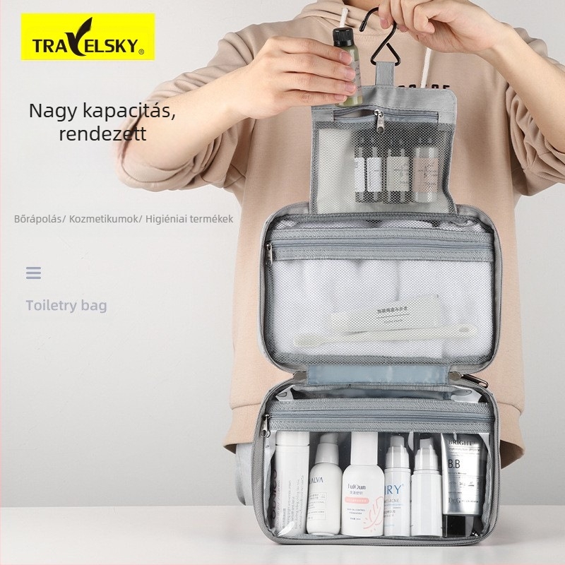 PU bőr kozmetikai táska, kocka alakú, hordozható, vízálló, biztonságos zárással, falra szerelhető, smink- és toalett-tartó tárolásra (Model 13550C)