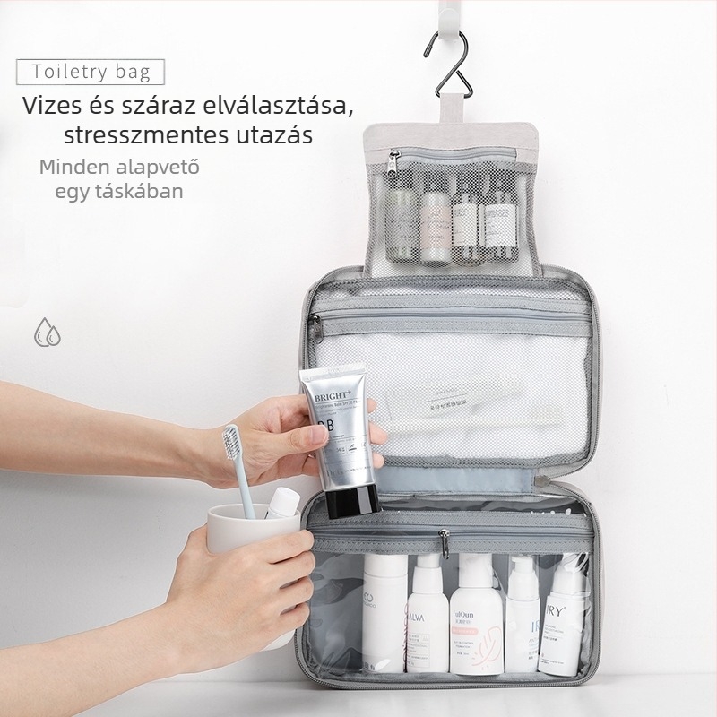 PU bőr kozmetikai táska, kocka alakú, hordozható, vízálló, biztonságos zárással, falra szerelhető, smink- és toalett-tartó tárolásra (Model 13550C)