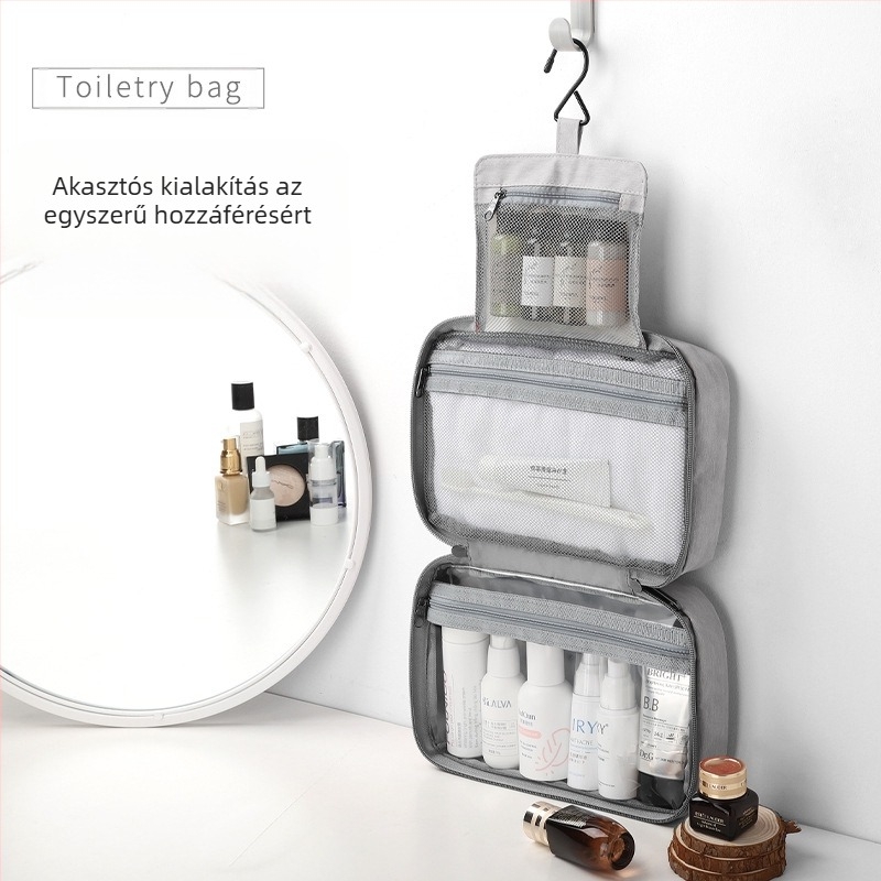 PU bőr kozmetikai táska, kocka alakú, hordozható, vízálló, biztonságos zárással, falra szerelhető, smink- és toalett-tartó tárolásra (Model 13550C)