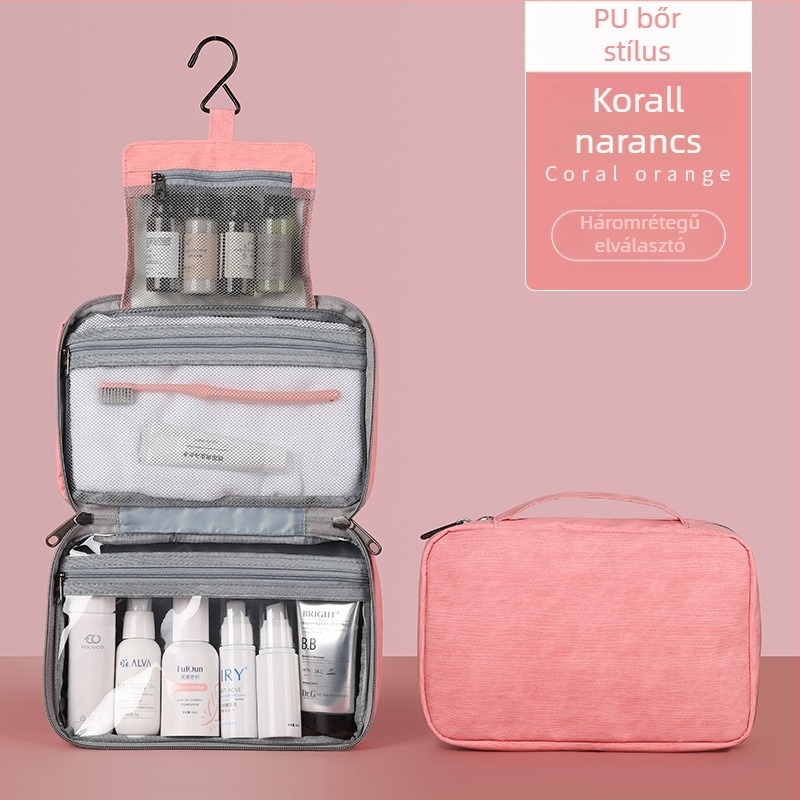 PU bőr kozmetikai táska, kocka alakú, hordozható, vízálló, biztonságos zárással, falra szerelhető, smink- és toalett-tartó tárolásra (Model 13550C)